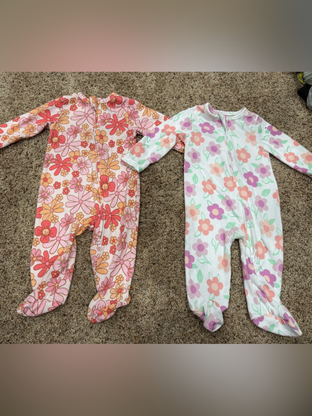 Charlotte & Star Baby Girl Floral Footed Sleepers 0-3M 2 Pack